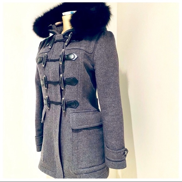 Burberry Brit Blackwell Wool Duffel with Fox Fur Trim Coat - Picture 2 of 10